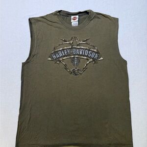 Harley Davidson Shirt Mens Large Green Sleeveless Indy West Biker Vintage Y2K